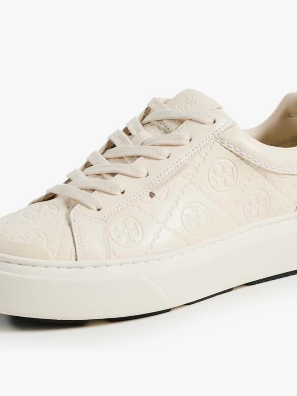 Tory Burch Ivory Embossed Logo Platform Sneaker